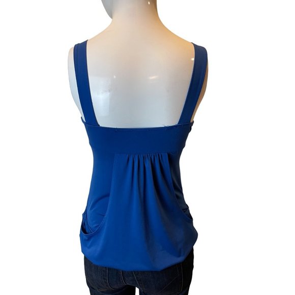 Molli & Mia Women Faux Wrap Twist Front Tank Top Sleeveless Backless Navy Small - Picture 2 of 7